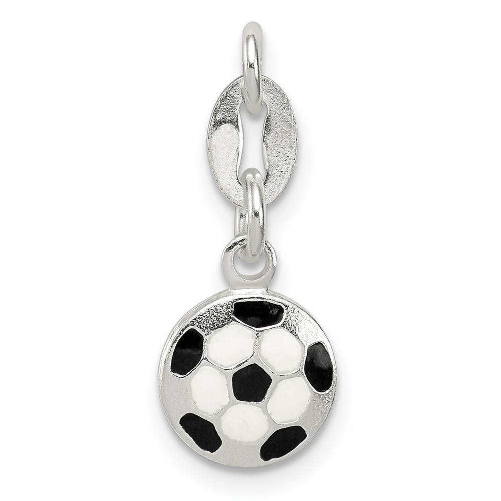 925 Sterling Silver Sports Theme Unisex Enameled Soccer Ball Charm Pendant
